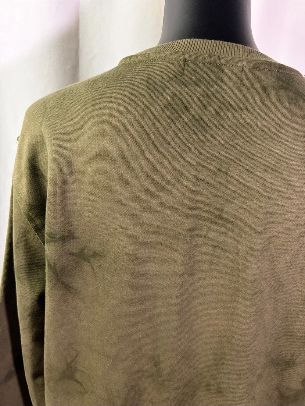 True Religion Camo Green Tie Die Debossed Rib Pullover Crewneck Sweatshirt